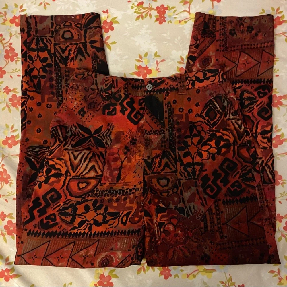 Red Patterned Pants - Picture 2 of 4